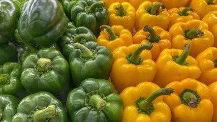 close up colorful fresh bell pepper in the shop