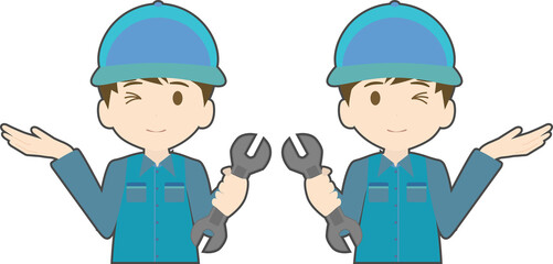 シンプルな整備士のどうぞ・こちらの左右のポーズセット