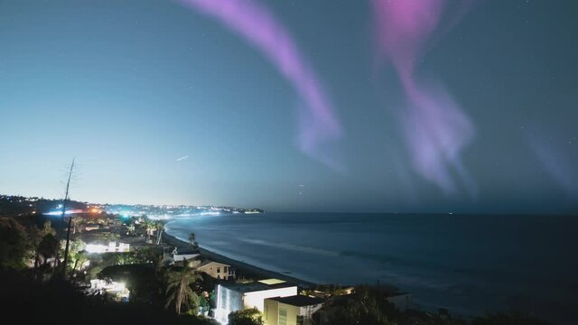 Aurora Solar Storm Malibu Zuma Beach California Coastline