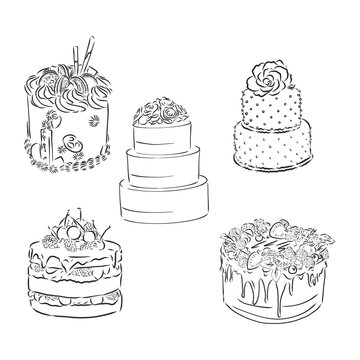 Vector collection of cakes images and arts. cake vector sketch illustration