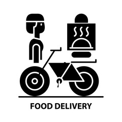 food delivery icon, black vector sign with editable strokes, concept illustration
