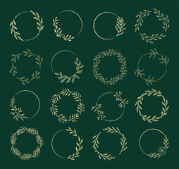 A collection of flower wreaths for wedding invitations or holiday decor. Ornate round frame.