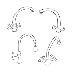 Vector Single Sketch Kitchen Faucet. kitchen faucet vector sketch illustration
