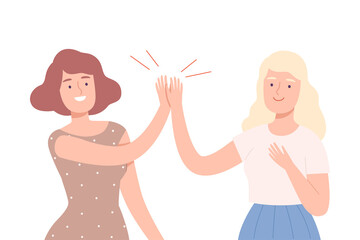 Young Woman Giving High Five to Each Other Vector Illustration