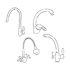 Vector Single Sketch Kitchen Faucet. kitchen faucet vector sketch illustration