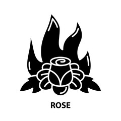 rose icon, black vector sign with editable strokes, concept illustration