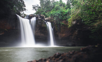 Natural waterfall and lake landscape in national park in Thailand