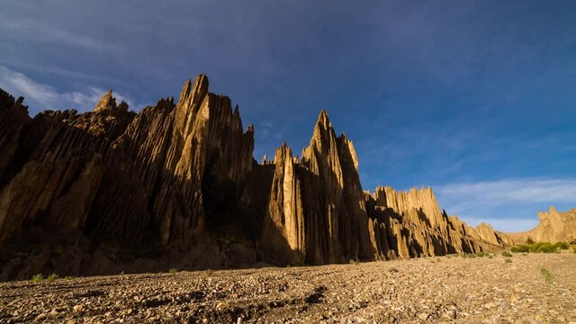 Timelapse of Valley of Spirits (Valle de las Animas) at sunset. La Paz, Bolivia