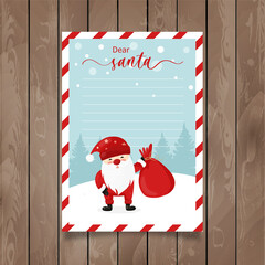 Christmas letter for Santa Claus template. Vector illustration.