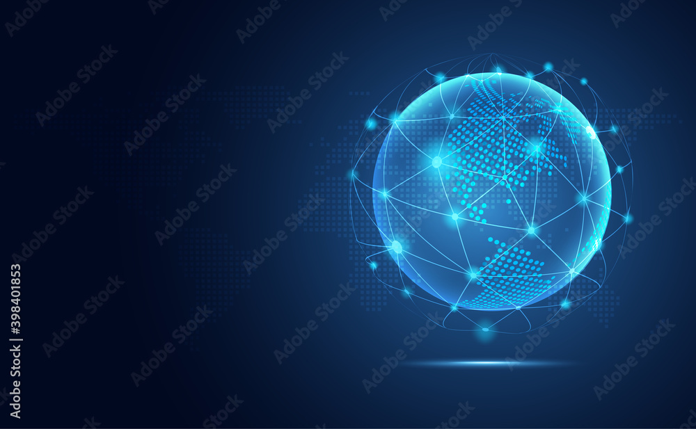 Aufkleber futuristic blue earth abstract technology background. artificial intelligence digital transformation