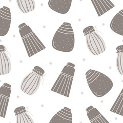 Seamless pattern with hand drawn jars for products on a white background. Kitchen utensils and utensils. Doodle, simple illustration. It can be used for decoration of textile, paper.