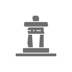 Inukshuk rock statue of Whistler mountain, Canada grey icon.
