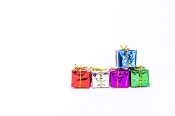 Colorful and shiny gift box isolate on white background, Christmas and new year concept background
