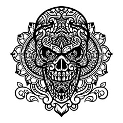 Hand drawn of skull head zentangle arts . vector illustration