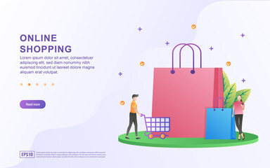 Illustration concept of online shopping with a large shopping bag.