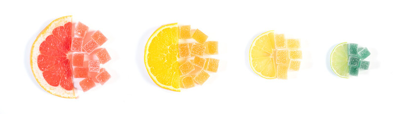 Fruity marmalade jelly candies isolated on white