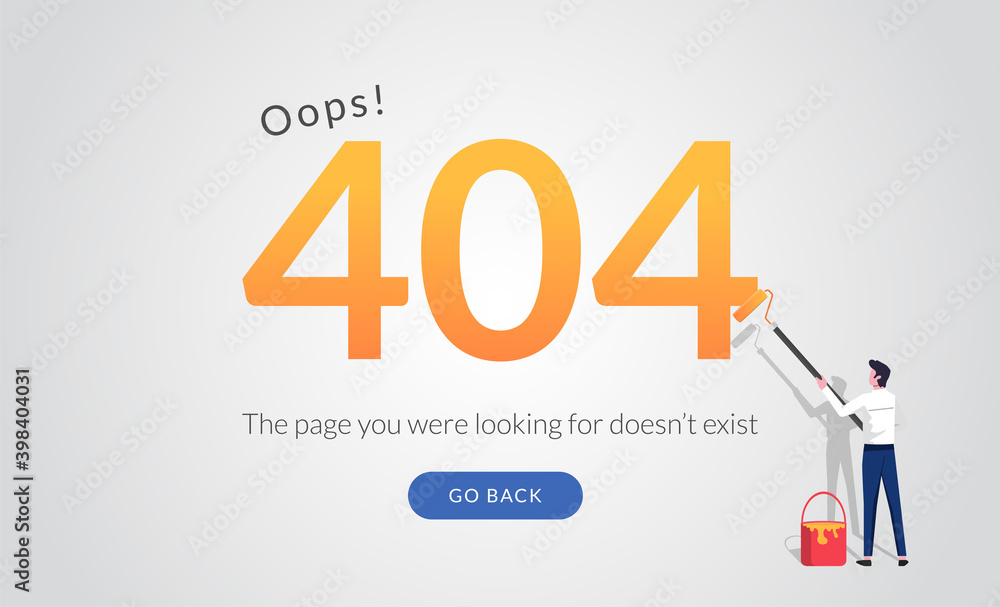 Poster landing page template of 404 error message concept with man painting the number. maintenance error s