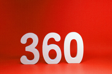 360 ( three hundred sixty ) Isolated red Background with Copy Space - Number 360% Percentage or Promotion - Discount or anniversary concept - Angle Degree