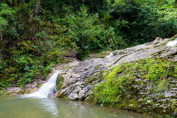Orekhovsky Waterfall on Bezumenk's river - natural sight in the neighborhood of the city Sochi