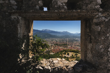 Fototapeta na wymiar Grenoble and Alps Panorama from Mont Jalla Ruins