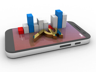 3d rendering Stock market online business concept. business Graph with indian rupee sign