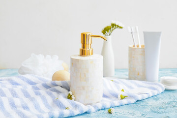 Bath accessories on color table