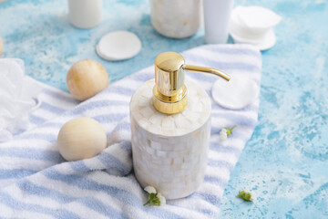 Bath accessories on color table