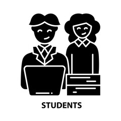 students icon, black vector sign with editable strokes, concept illustration
