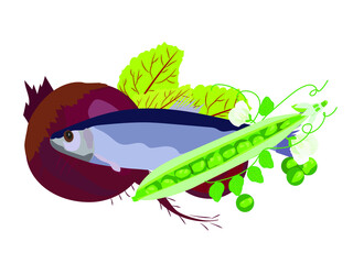Fresh and healthy herring beets ,green peas for processing of menus and cooking of dishes