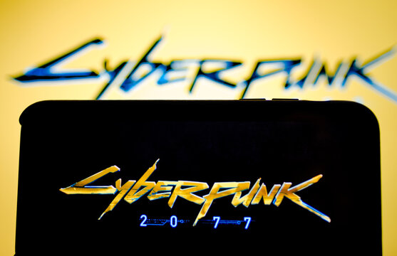 Smartphone with the CyberPunk 2077 logo on the screen. the most anticipated game of 2020. Rostov-on-Don, Russia. 26 December 2019