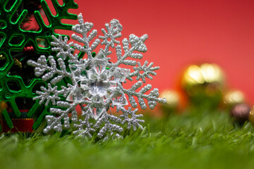 Snowflake is on red background for Christmas Holiday 