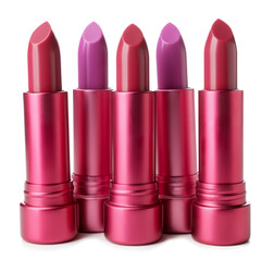 Different lipsticks on white background
