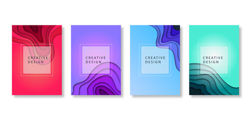 Set of minimal template in paper cut style design for branding, advertising with abstract shapes. Modern background for covers, invitations, posters, banners, flyers, placards. Vector illustration
