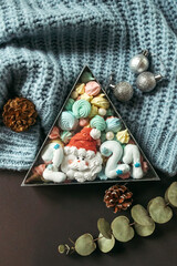 Meringue with the inscription 2021. Handmade dessert for the new year.