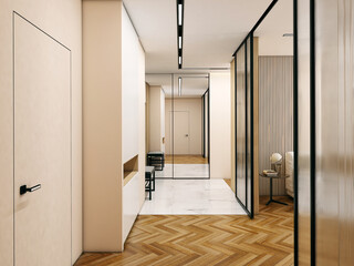 modern hallway in light colors - 398409077