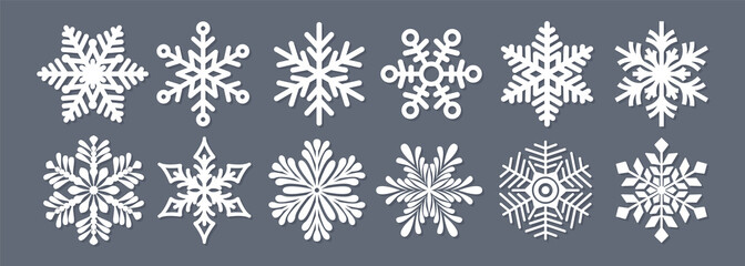 Set of snowflakes icons in flat style. Decoration for Christmas and New Year background. Snowflakes design for winter banner. 
Vector illustration.