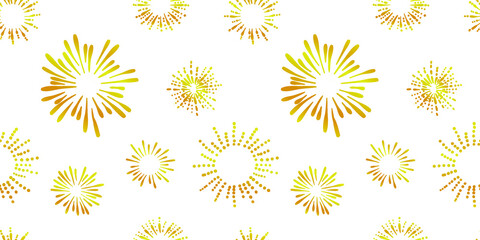 Vector Seamless Pattern, Firework Burst on White Backround, Golden Color, Festive Background Template.
