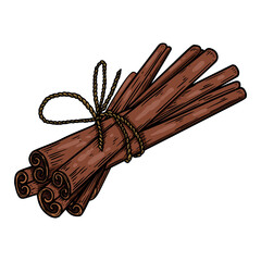 Illustration of cinnamon in engraving style. Design element for emblem, sign, poster, card, banner, flyer. Vector illustration