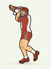 Hurling sport player action. Irish Hurley sport cartoon graphic vector.