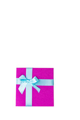 Colorful Wrapped Up Pink Gift Box Isolated Over White Background.
