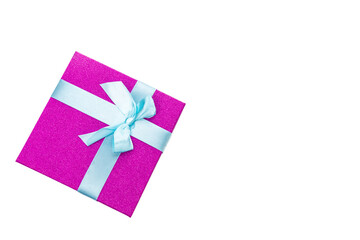 Colorful Wrapped Up Pink Gift Box Isolated Over White Background.