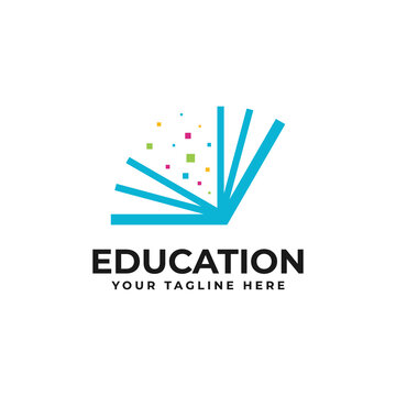 educational logo design with a combination of a laptop and a book