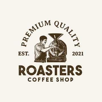 Vintage Coffee Roastery Logo Hand Drawing Illustration