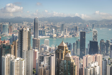 Fototapeta na wymiar scenery of Hong Kong's Victoria Harbour and skyscraper buildings cityscape from Victoria Peak
