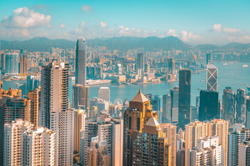 Fototapeta na wymiar scenery of Hong Kong's Victoria Harbour and skyscraper buildings cityscape from Victoria Peak