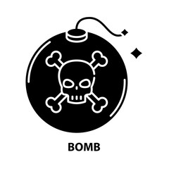 bomb icon, black vector sign with editable strokes, concept illustration