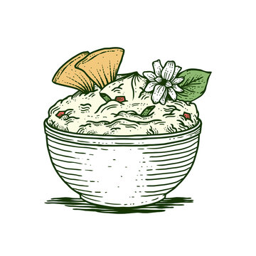 Classic Hand Drawn Bowl of Cream Dip Sauce Illustration