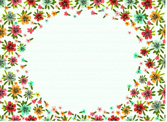 
Lovely vector frame pattern with tropical flowers and leaves. Botanical background for beautiful fabrics. Digtle illustration with floral designs