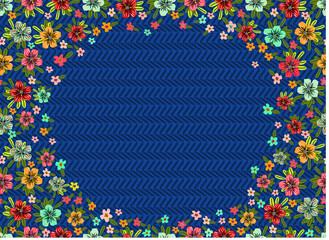 
Lovely vector frame pattern with tropical flowers and leaves. Botanical background for beautiful fabrics. Digtle illustration with floral designs