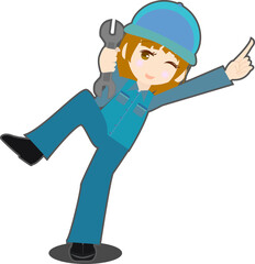 可愛い女の整備士・メカニックのイラスト